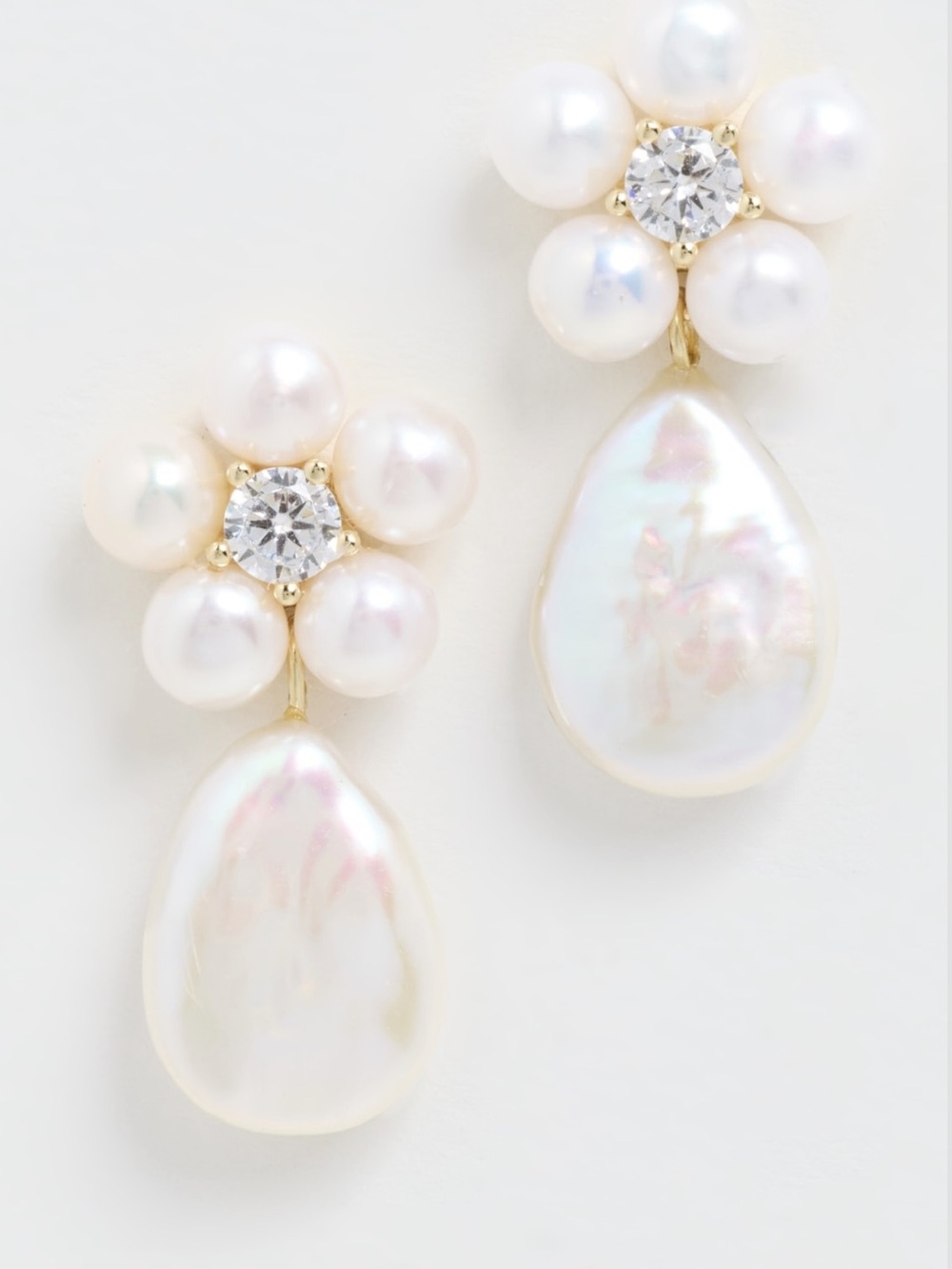 SHASHI Pearl & Crystal Flower Drop Earrings - White